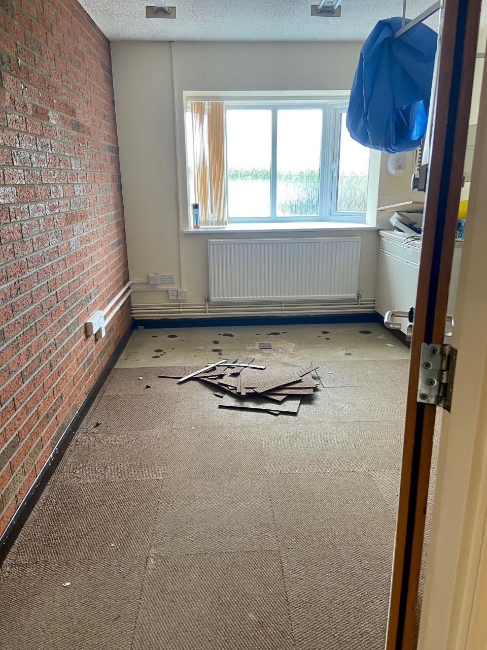 Consultation room 1 at Green Lane Medical Centre, empty due to renovation.